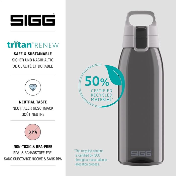 Пляшка для води Sigg Tritan Total Color ONE 600 мл/1 л: для газованих напоїв, легка, герметична, BPA-free, миється в посудомийній машині