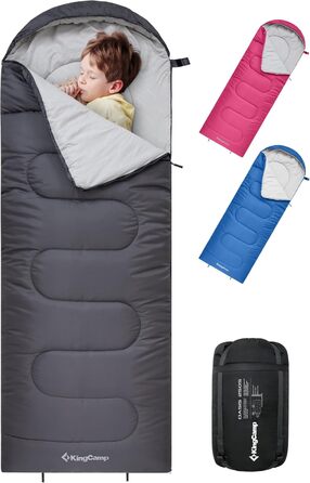 Спальний мішок для дітей KingCamp - легкий, теплий, 3-4 сезони, для кемпінгу та піших прогулянок (сірий, L)