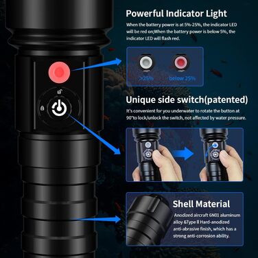 Ліхтар Xtar D26 для підводної фотографії, 1100 Lm, водонепроникний до 100 м, з бічним перемикачем