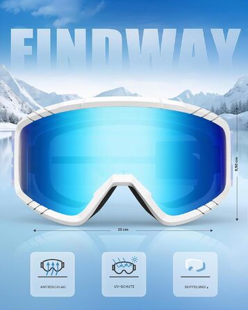 Лижні окуляри Findway для катання на сноуборді та лижах, OTG (сумісні з окулярами), захист від UV та запотівання, унісекс