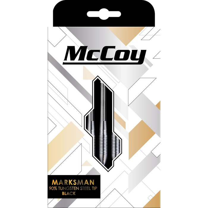Дротики McCoy D6018 Marksman, 90% вольфрам, преміум, набір, сріблясті, чорні, золоті