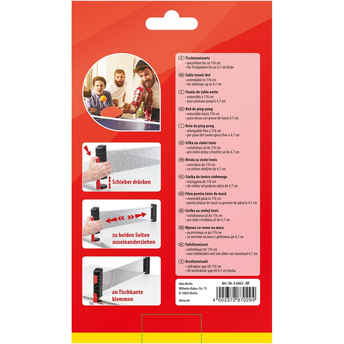 Набір для пінг-понгу Idena 40201 для початківців: ракетка з прямим дерев'яним руків'ям, гладка та з гумою, чорний/червоний