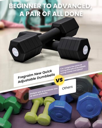Набір гантелей Fragraim регульовані, 5,44 кг, 4-в-1, для дому, з м'якими ручками, чорний
