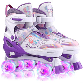 Дитячі ролики Hikole, регульовані, 4 колеса, світлові ефекти, для початківців, фіолетові