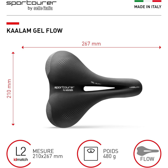 Велосипедне сідло Sportourer KAALAM Gel Flow з гелем, м'яке, водонепроникне, з відбивачем, чорне