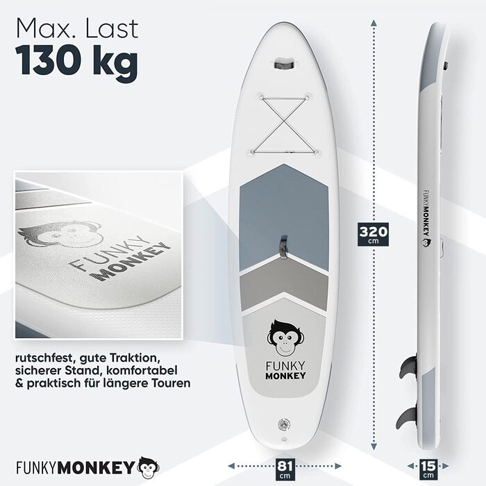 Надувний SUP Board Funky Monkey® | 335x84x15 см | Комплект з веслом, насосом та водонепроникним мішком | Для початківців та професіоналів