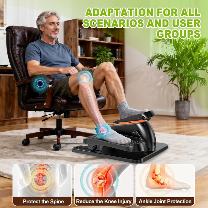 Електричний еліптичний тренажер для дому під стіл з пультом дистанційного керування, дисплеєм, 12 швидкостей, тихий та портативний степер для літніх людей, підлітків та дорослих.