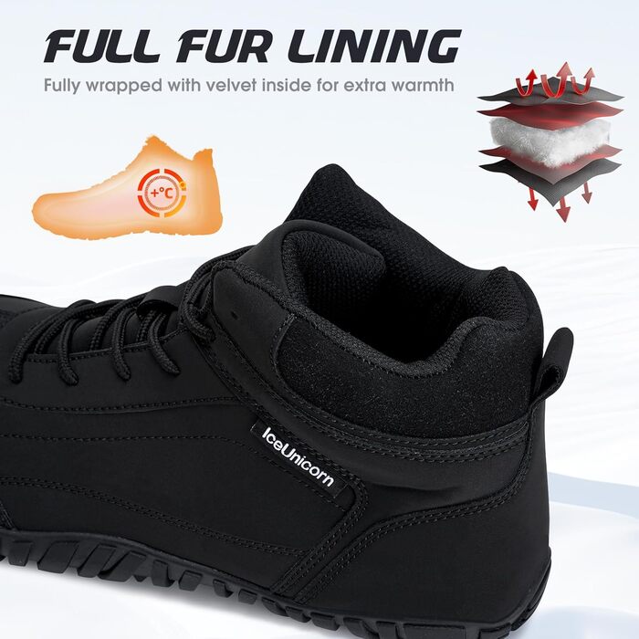 Зимові черевики IceUnicorn: теплі, з підкладкою, шкіряні, чорні (40 EU) для жінок та чоловіків