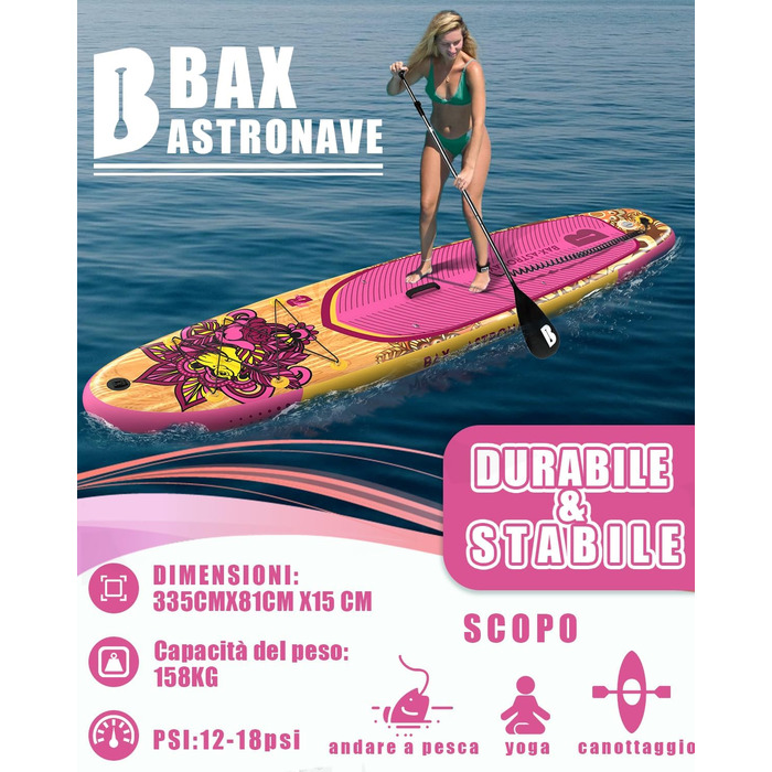 Надувне SUP-борд BAX ASTRONAVE Wood-Pink: Комплект для SUP-серфінгу з аксесуарами