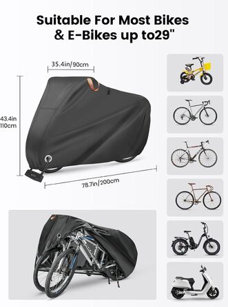 Водонепроникний намет для велосипедів Ohuhu на 2 велосипеди, 200 x 110 x 90 см, захист від пилу, дощу, УФ-променів, з отворами для замка та сумкою