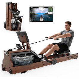 Гребний тренажер JOROTO для дому, дерев'яний, складаний | Bluetooth, сумісність з Kinomap | Макс. вага 150 кг, 16 л резервуар для води