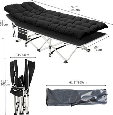 Складне кемпінгове ліжко YITAHOME для дорослих з матрацом, міцне та надійне, блакитне (чорний + матрац)