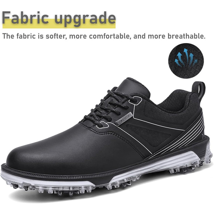 Гольф-взуття чоловіче ULTIANT водонепроникне з шнурівкою, дихаюче, для тренувань (Чорний, 41 EU)