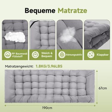 Ліжко-розкладачка Warmiehomy XXL з матрацом для дорослих, гостьове ліжко, широке, міцне, для кемпінгу, відпочинку, офісу, саду, сіре, з матрацом