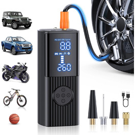 Портативний електричний компресор 8000mAh, 180PSI з манометром, цифровим LED-дисплеєм, USB-зарядкою, LED-ліхтарем для авто, мотоцикла, велосипеда, м'ячів і плавзасобів