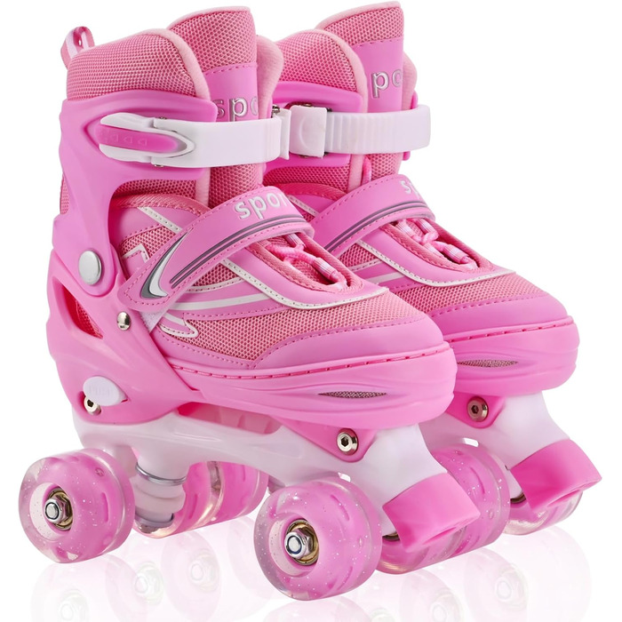 Дитячі ролики Kinder Quad для дівчаток та хлопчиків, 4 розміри, регульовані, для занять в приміщенні та на вулиці (M (34-37), Рожеві)