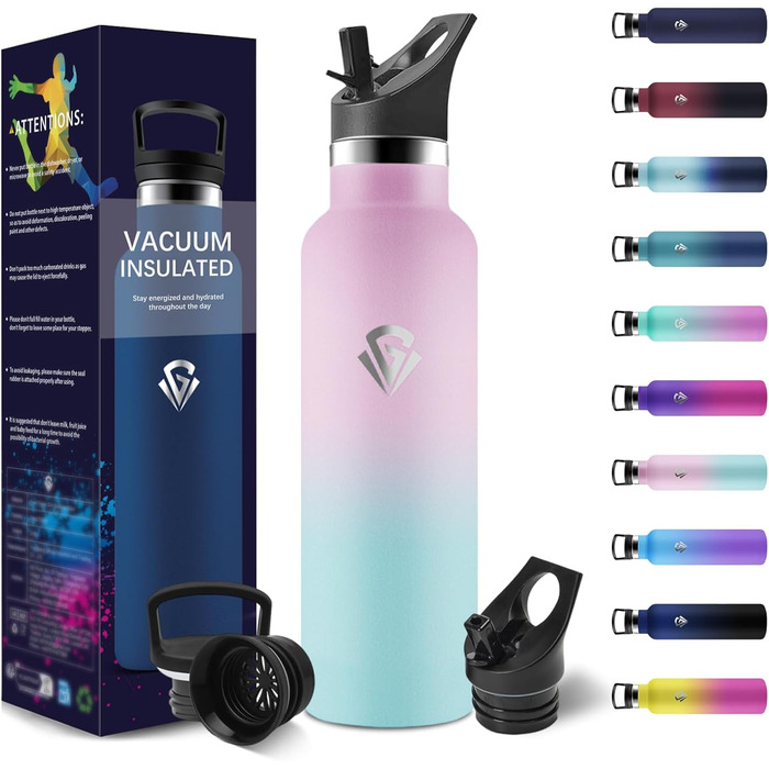 Термопляшка 500 мл, нержавіюча сталь, з соломкою, подвійні стінки, BPA Free, для води та газованих напоїв, блакитний та темно-блакитний кольори