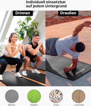 NEOLYMP Fitness Mat: Товста, неслизька килимок для фітнесу з електронною книгою та ремінком - для йоги, пілатесу, спорту, тренувань, сірий | 61 см