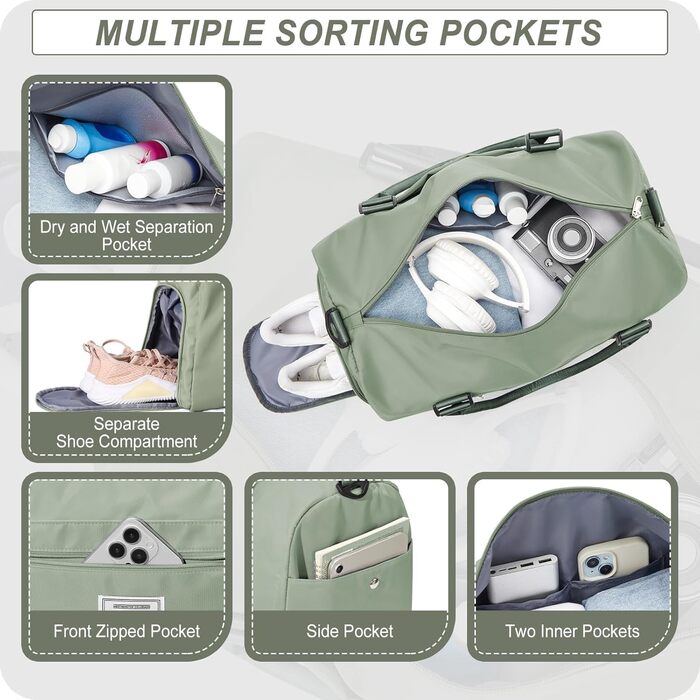 Спортивна сумка HYC00 для жінок та чоловіків, дорожня сумка-вояджер, Gym bag, сумка для плавання, йоги, тренувань, з відділенням для мокрого одягу та взуття, армійний зелений
