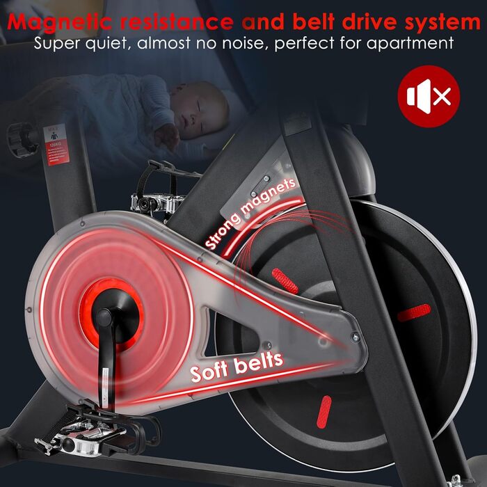 Велотренажер LIFERUN з регульованим опором, 0-100% магнітний опір, тихий велотренажер з LED-монітором, тримачем для планшету, для кардіотренувань вдома, до 120 кг, чорний