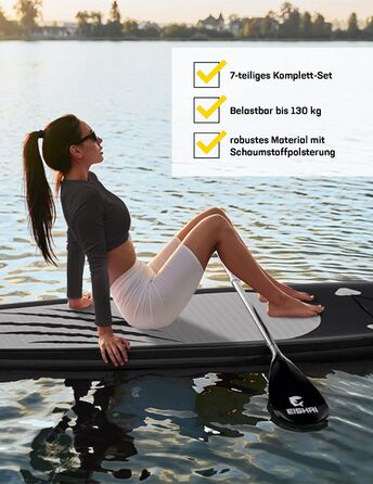 EISHAI Sharkbite надувна SUP-дошка, комплект 7-в-1: весло, страховочний шнур, насос, ремкомплект, для жінок і чоловіків, навантаження до 130 кг, синя, компактна