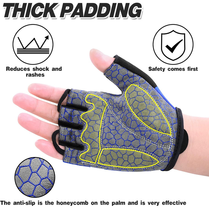 Рукавички для велосипеда чоловічі/жіночі літні - рукавички напівпальці для їзди на велосипеді, відпочинку, MTB, шосе, даунхілу, щоденних поїздок, велотуризму, каякінгу, роликів, вітрильного спорту, греблі. Колір: синій, розмір: M