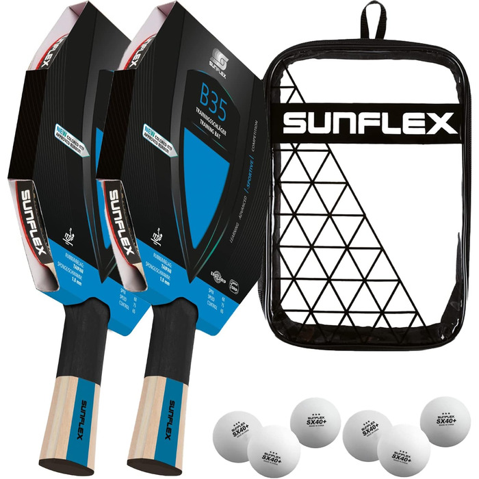 Sunflex Color COMP B35 ракетка для настільного тенісу, ITTF, синя накладка, для досвідчених гравців, вигнута ручка, для тренувань та хобі