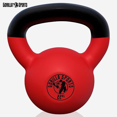 Гиря GORILLA SPORTS 22 кг – гіря для фітнесу та кросфіту, чавунна, з вініловим покриттям, для тренувань у спортзалі та вдома