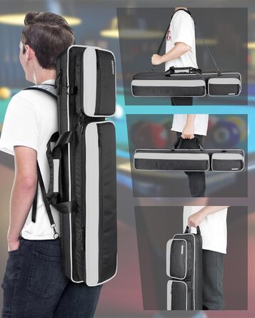 Чохол для більярдної кістки, 10 x 13 см, з кишенями, на 4 кістки, 5 аксесуарів, з підкладкою, м'який та міцний, з регульованими плечовими ременями для чоловіків та жінок (Чорний / Сірий)