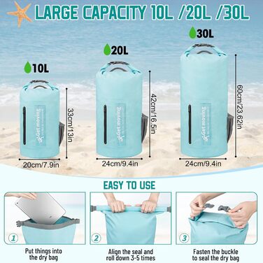 Водонепроникний мішок Dry Bag 20L RollTop: рюкзак, сумка для каякінгу, рафтингу, риболовлі, плавання, блакитний