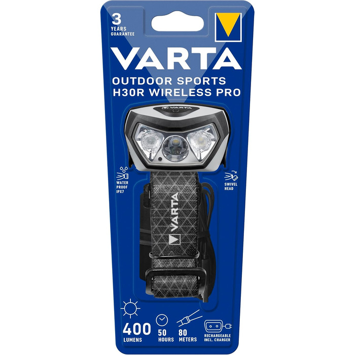 Ліхтар налобний VARTA H30R Wireless Pro LED, перезарядна, вологостійкий, для кемпінгу, бігу, туризму