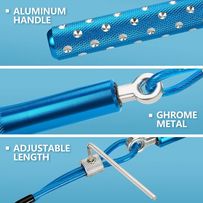 Стрибкове канат Springseil Wastou: регульований, для фітнесу, дорослих, чоловіків, жінок, дітей (блакитний)