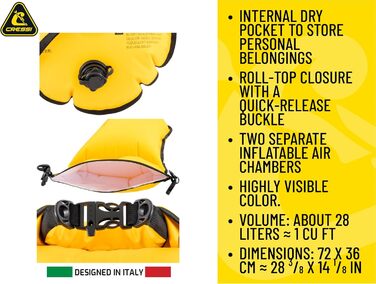 Буйок плавальний CRESSI Glide Pro 28L - сигнальний, надувний, жовтий для плавання, снорклінгу та триатлону