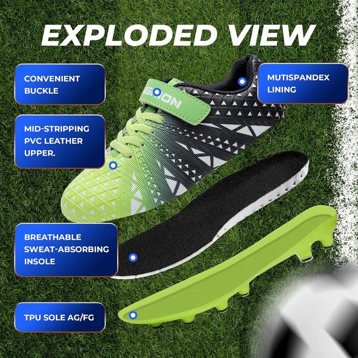 Дитячі футбольні бутси Littleplum: Outdoor Soccer Shoes, 37 EU, Синьо-зелені