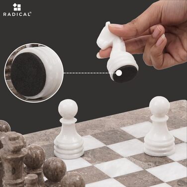 Шаховий набір Radicaln з мармуру, 38.1 см, ручної роботи, сірий та білий, класична гра, для дорослих та сім'ї, розкішні шахові дошки та фігури, подарунок