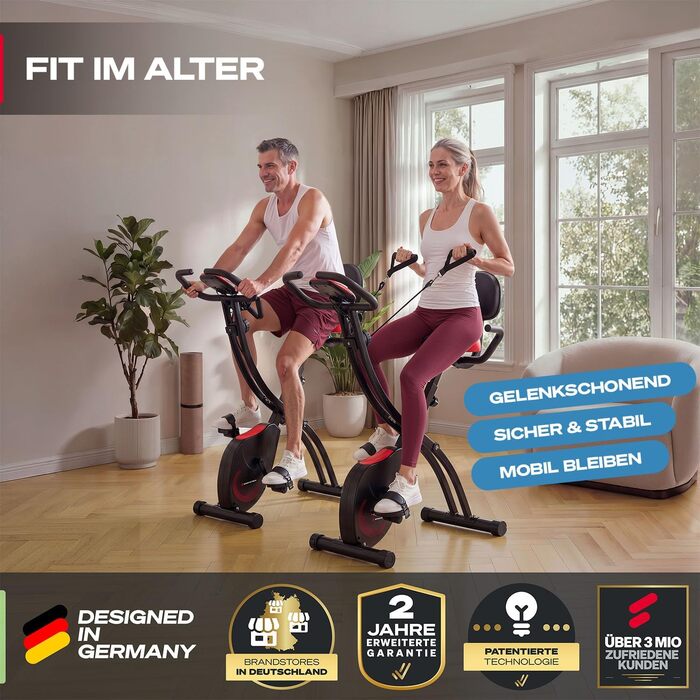 Ергометр Sportstech NEU X150 3в1: Велотренажер, Power Ropes, для дому, до 150 кг, чорний