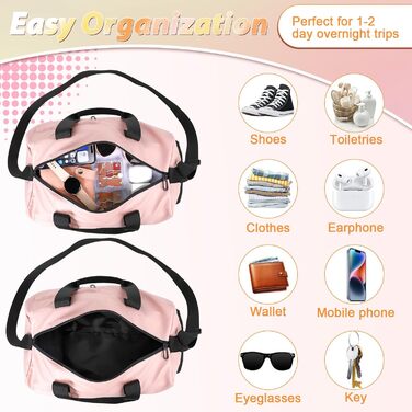 Спортивна сумка Romon для подорожей та тренувань з відділенням для взуття та мокрих речей (39 x 23 x 22 см, Рожева)