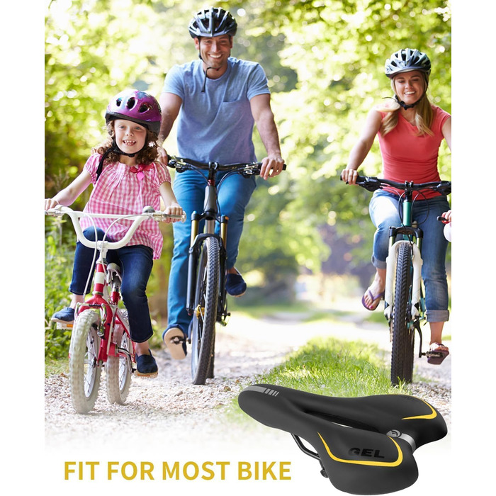 Велосипедне сідло MSDADA Gel MTB: зручне, ергономічне, водонепроникне для MTB, BMX, шосе, міських велосипедів (чорний/жовтий)