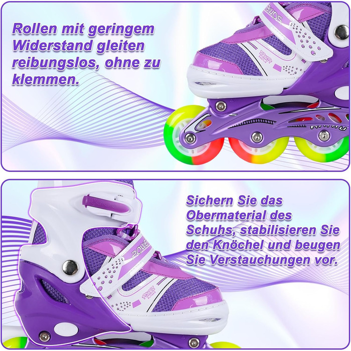 Дитячі ролики JIFAR Inliner з регулюванням розміру та підсвічуванням, розміри 30-33, 34-37, фіолетовий колір