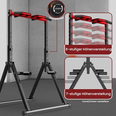 Стойка для підтягувань Klimmzugstange Freistehend - Power Tower для дому, тренажер для силових тренувань, чорний/червоний
