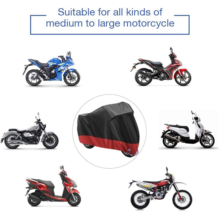 Водонепроникний чохол для мотоцикла 210D Oxford, захист від подряпин, для Harley-Davidson, Honda, Suzuki, Yamaha (червоний, 245 x 105 x 125 см)