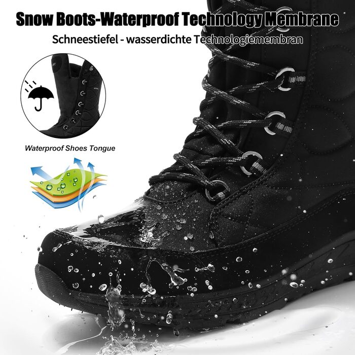 Зимові черевики жіночі водонепроникні, теплі, зручні, антиковзні, для піших прогулянок, трекінгу, відпочинку. Розміри 37-42 EU (Чорний, 37 EU)