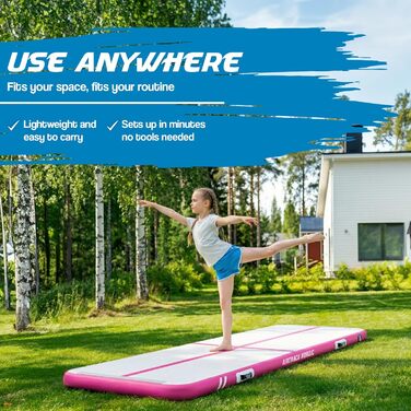 Гимнастичний мат AirTrack Nordic Home 3м надувній для гімнастики, йоги та фітнесу з електричним насосом та сумкою (Рожевий)