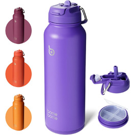 Спортивна пляшка BOTTLE BOTTLE, 1,2 л, нержавіюча сталь, ізольована, з трубочкою та контейнером для пігулок, темно-фіолетова