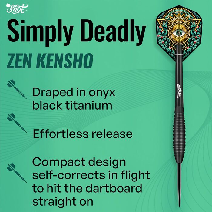Професійні дартси Shot! Zen Kensho 24 г, 90% вольфрам, металевий наконечник, Нова Зеландія
