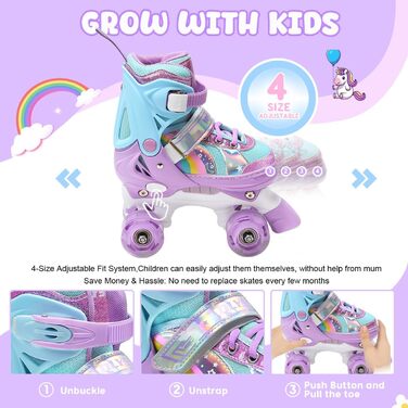 Дитячі ролики для катання, ролики для дівчаток та хлопчиків, регульовані, з LED, фіолетові, з сумкою для зберігання