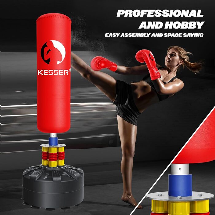 Боксерський мішок KESSER® стійкий для дорослих з рукавичками та скакалкою, червоний - тренажер для боксу, кікбоксингу та MMA