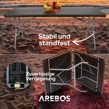 Складаний садовий стіл Arebos Buffettisch 182x74x74 см - чорний | для 8 осіб | з ручкою для перенесення