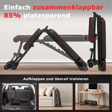 Складана лава для тренувань з регулюванням нахилу, 10 положень спинки, вантажопідйомність 363 кг, з фіксатором ніг для дому та спортзалу