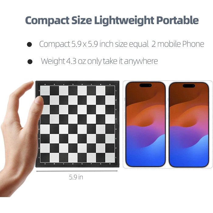 Магнітне туристичне шахове поле Vikutu, 15 см, портативне, мініатюрне, кишенькове